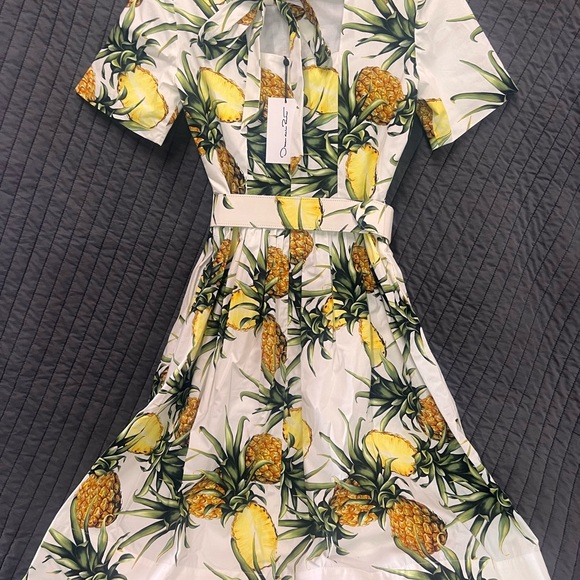 OSCAR DE LA RENTA WOMEN'S PINEAPPLE-PRINT COTTON MIDI DRESS IN MULTI - Picture 3 of 7